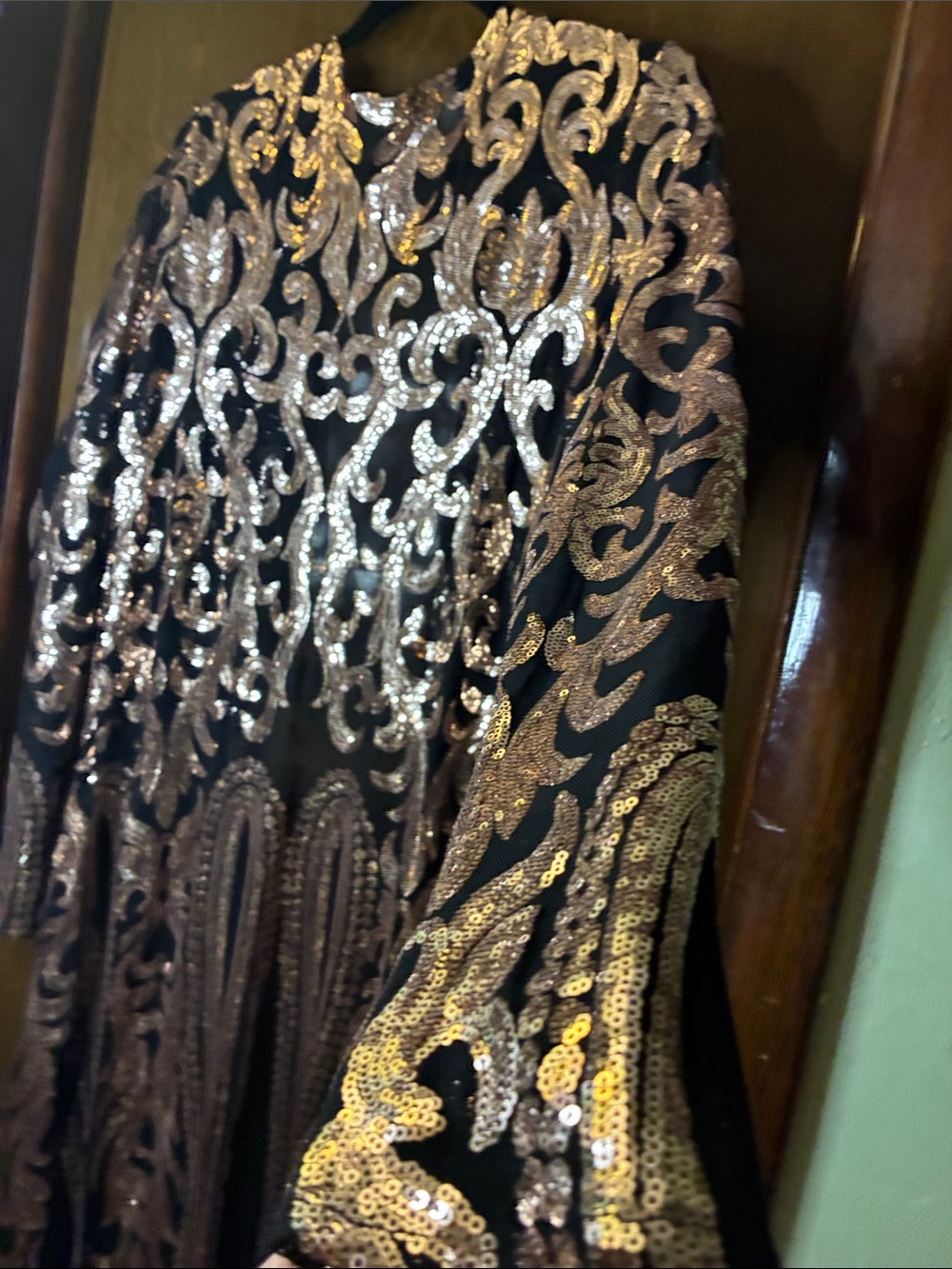 Venus Sheer Black with Gold Sequin Embellished Long Duster - Picture 7 of 10